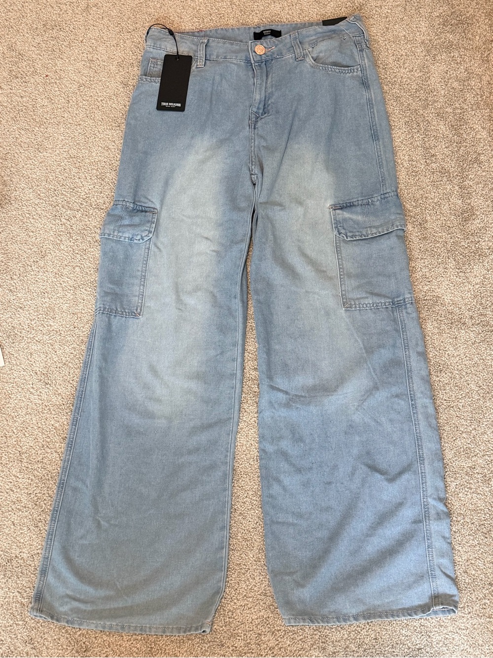 True Religion Bobbi Baggy Cargo Jeans in Light Blue